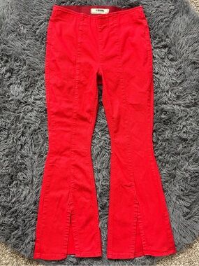 Rock & Roll Red Denim Pull-On Western Flare Pants With slits Cowgirl Size 30
